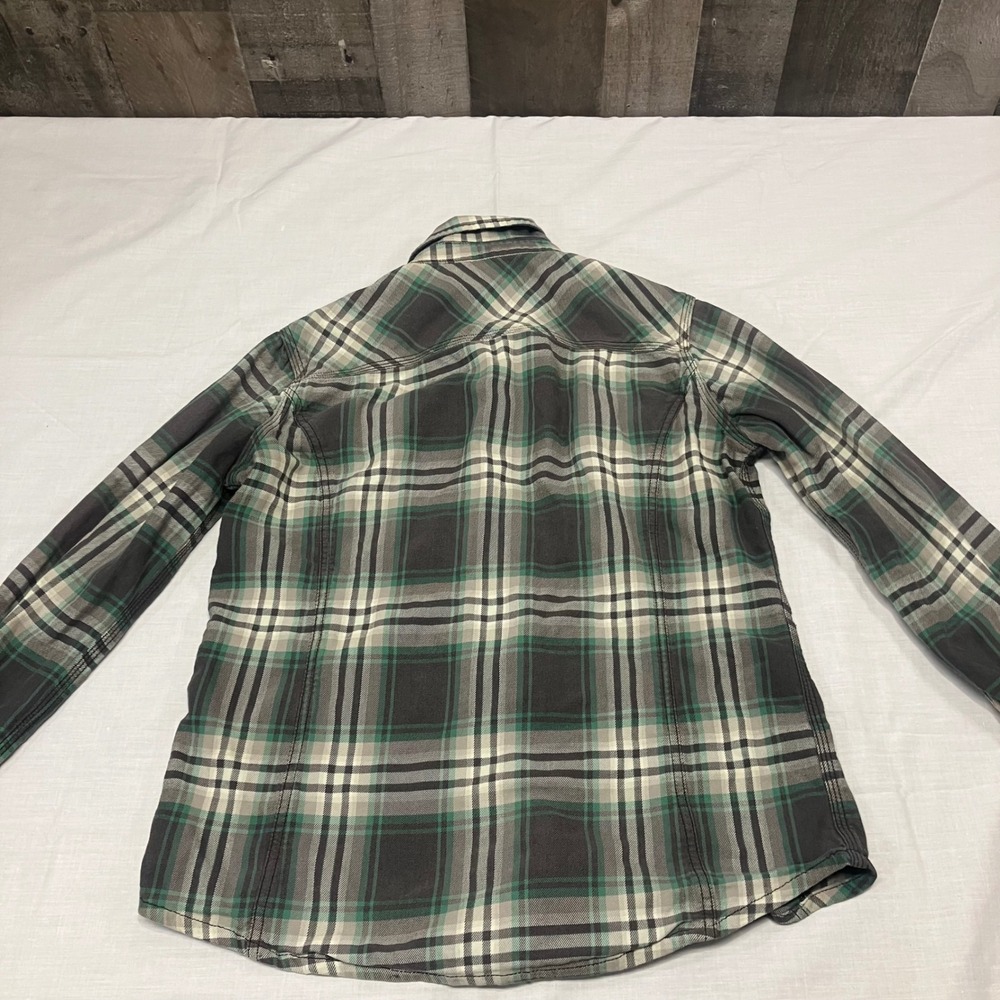 Carhartt Womens Plaid Button Down Shirt Grey White Teal S 4/6‎ Cabincore Pockets - Picture 2 of 7